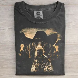 German Shorthair Pointer Western T-shirt, Vintage 90s Dog Meme Graphic Tee, Animal Lover Gift, Unisex Fit Design, Gift for Men and Women