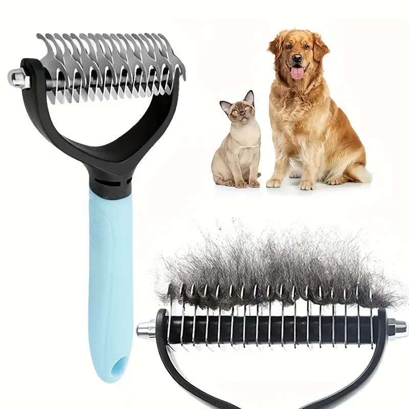 Double-Sided Stainless Steel Pet Deshedding Tool, Universal Fit Dog Grooming Comb Brush for Hair Removal, Pet Supplies