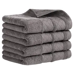 REGALWOVEN Cotton Soft Decorative Hand Towels, Geometry Pattern Hand Towel for Bathroom, Kitchen, Hotel 4 Pack Grey