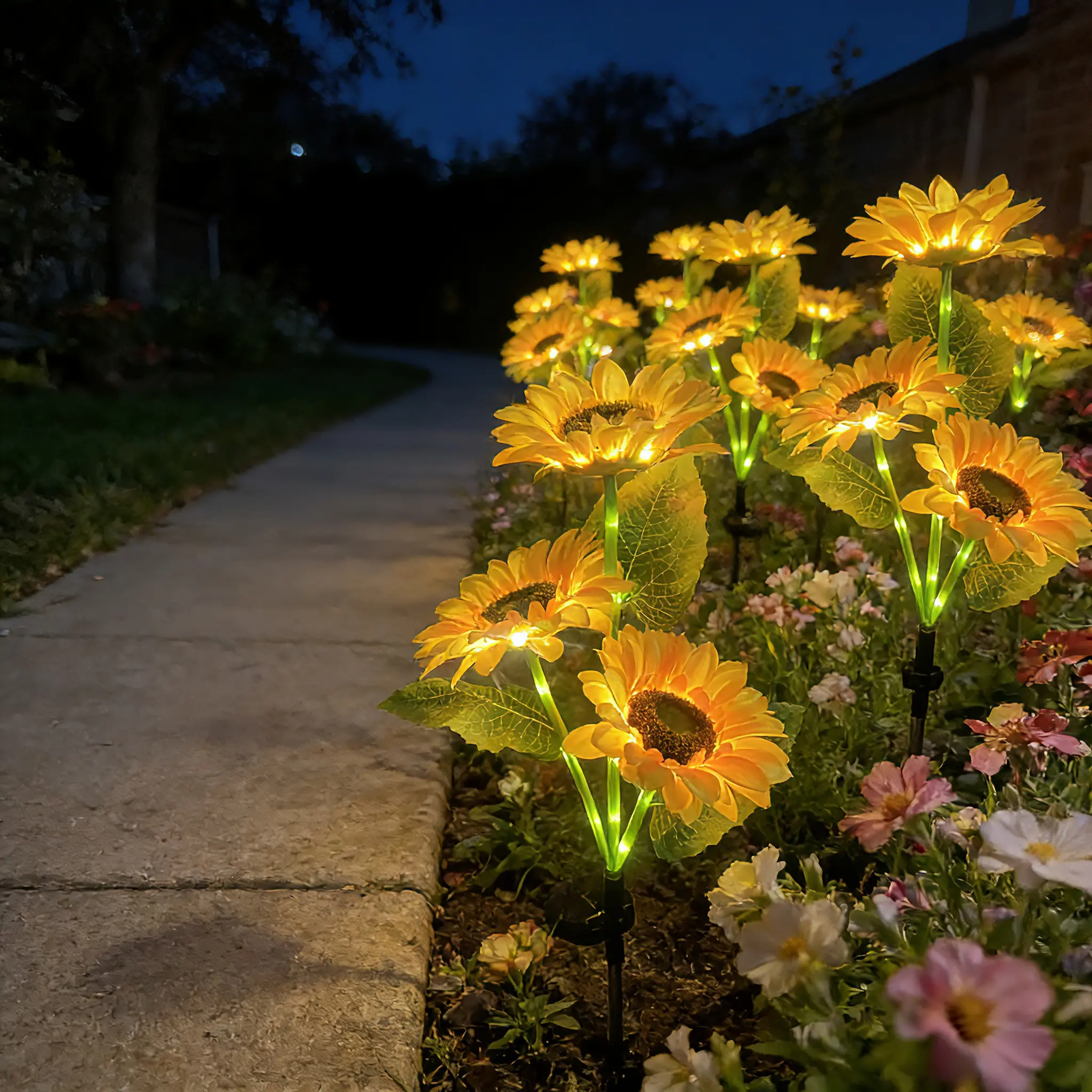 2/4/8-pack solar sunflower lights—stem illumination; waterproof solar sunflower lights suitable for garden and courtyard decoration — solar floral decorations for cemeteries; ideal for cemetery use, Veterans Day, Christmas, Mother’s Day, and Father’s Day