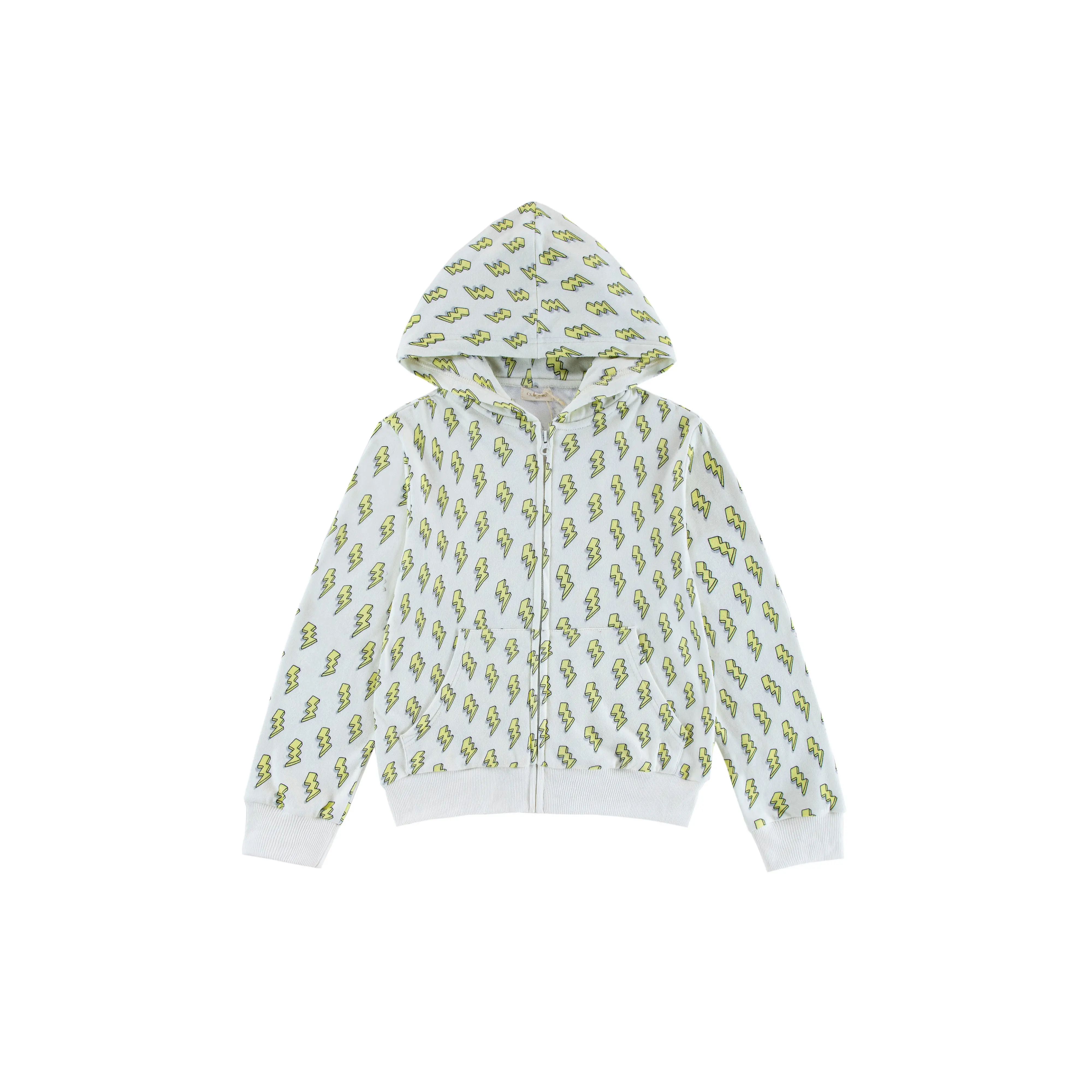 Soft Fleece Zip-up Hoodie, Yellow Lightning