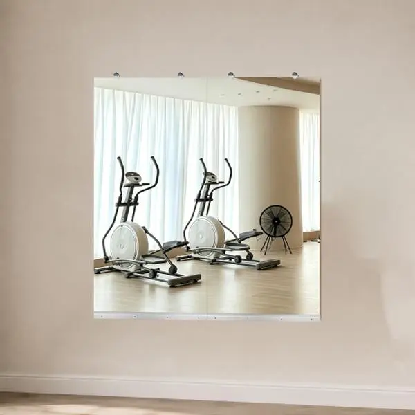 Wall-Mounted Shatterproof Full-Length Mirror for Gym Use - 5mm HD Silver Glass with Safety Backing, Polished Edges, Rounded Corners, 24x48in Large Double-Panel Set