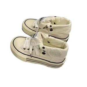 Black & White Convertible Platform Canvas Sneakers | 2-Way Wear Foldable Tongue High Top Shoes