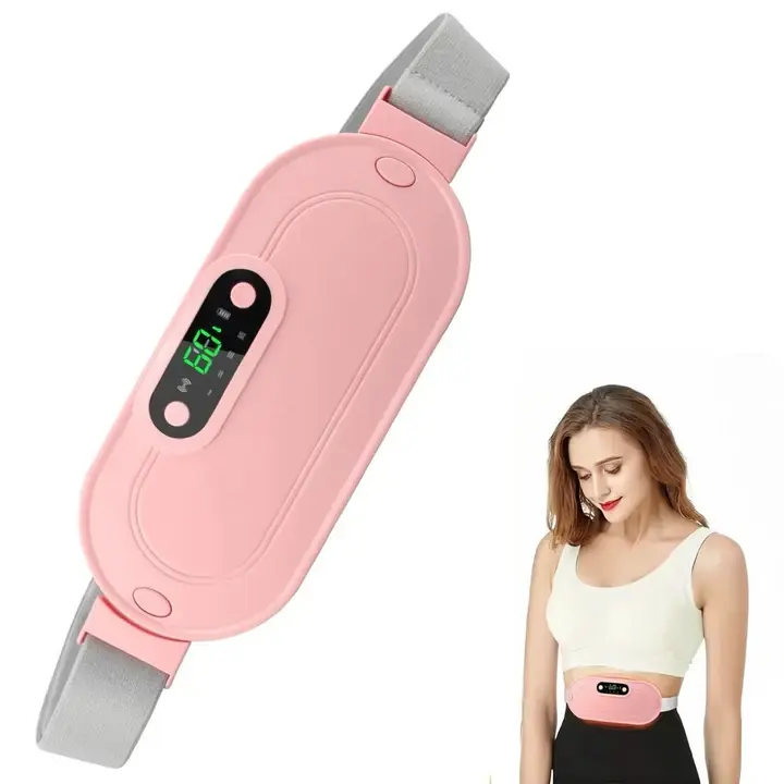Cordless Heating Pad for Period Cramp Relief, Portable Wearable Waist Belt with 3 Heat Levels, 4 Vibrating Massage Modes and LED Display