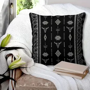 Dark Western Navajo Totem Throw Pillow with Insert, 45cm Square Zipper Closure, Black Base with White Tribal Totem Design, Soft Comfortable, Bedroom & Sofa Decor Cushion, Boho Room Decor