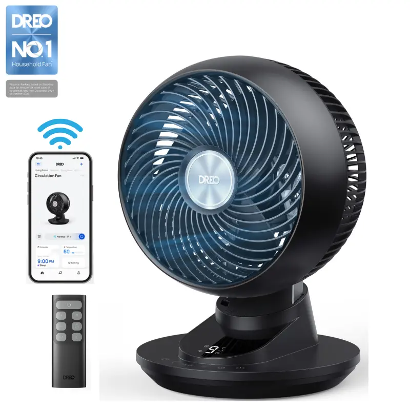 DREO Smart 12-Inch Multifunctional Cooling Fan, Powerful Turbowind Turbo Fan with 85ft Airflow, 20dB Ultra Quiet, 90°+90° Oscillating, App Control & Voice Control, 9 Speeds, 8/12H Timer for Home, Office