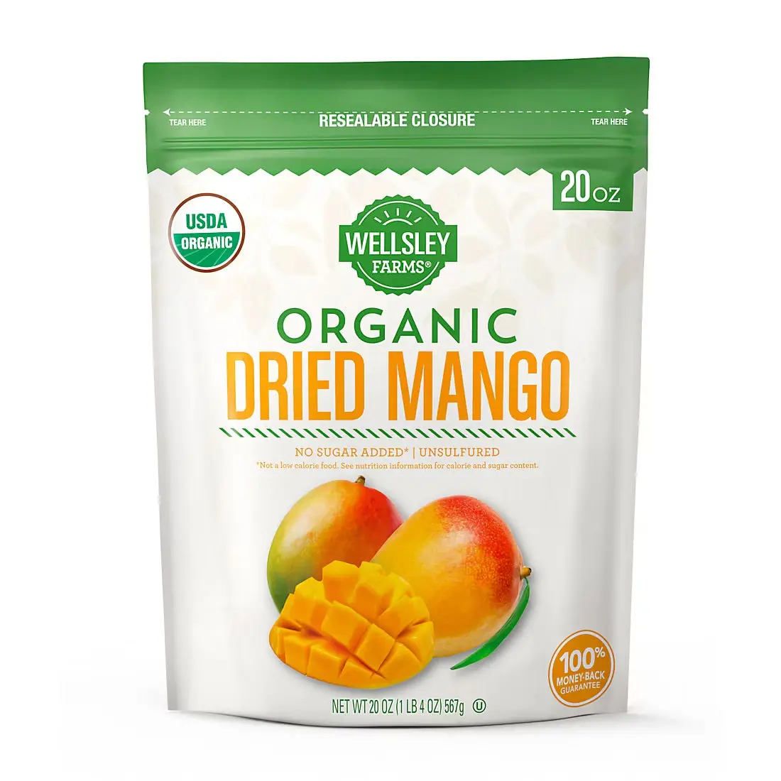 Wellsley Farms Organic Dried Mango Healthy Snack 20 oz