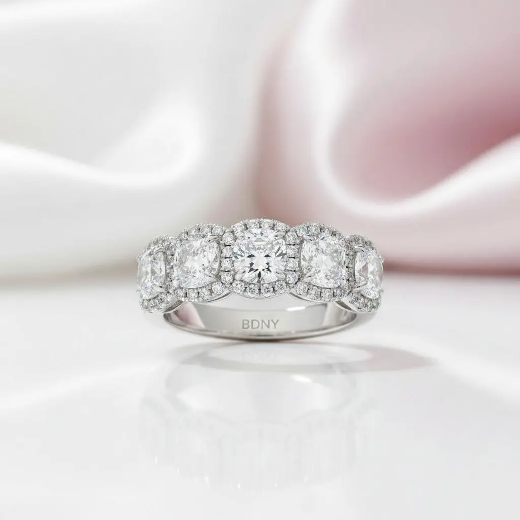 Halo Six Cushion Cut Diamond Option Wedding Band Ring