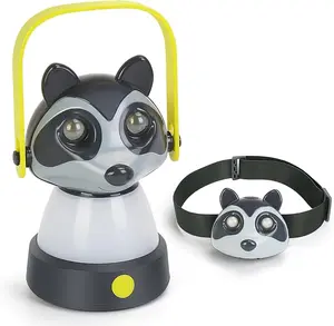 Kids Lantern Headlamp Flashlight Set, Raccoon Toddler Camping Gear Essentials, Cute Rechargeable 2-in-1 360° LED Tent Night Light Girl Boy Outdoor Adventure Explorer Kit for Birthday Christmas Gift