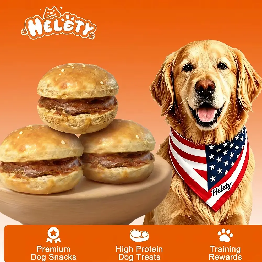 Fun Burger-shaped dog chews, dog snacks filled with beef tendons, chew toys suitable for small and medium-sized dogs, interactive training rewards and daily chewing snacks for pets, household pet dog chewing sticks Grain Free Soft Beef Dog Treats jerky