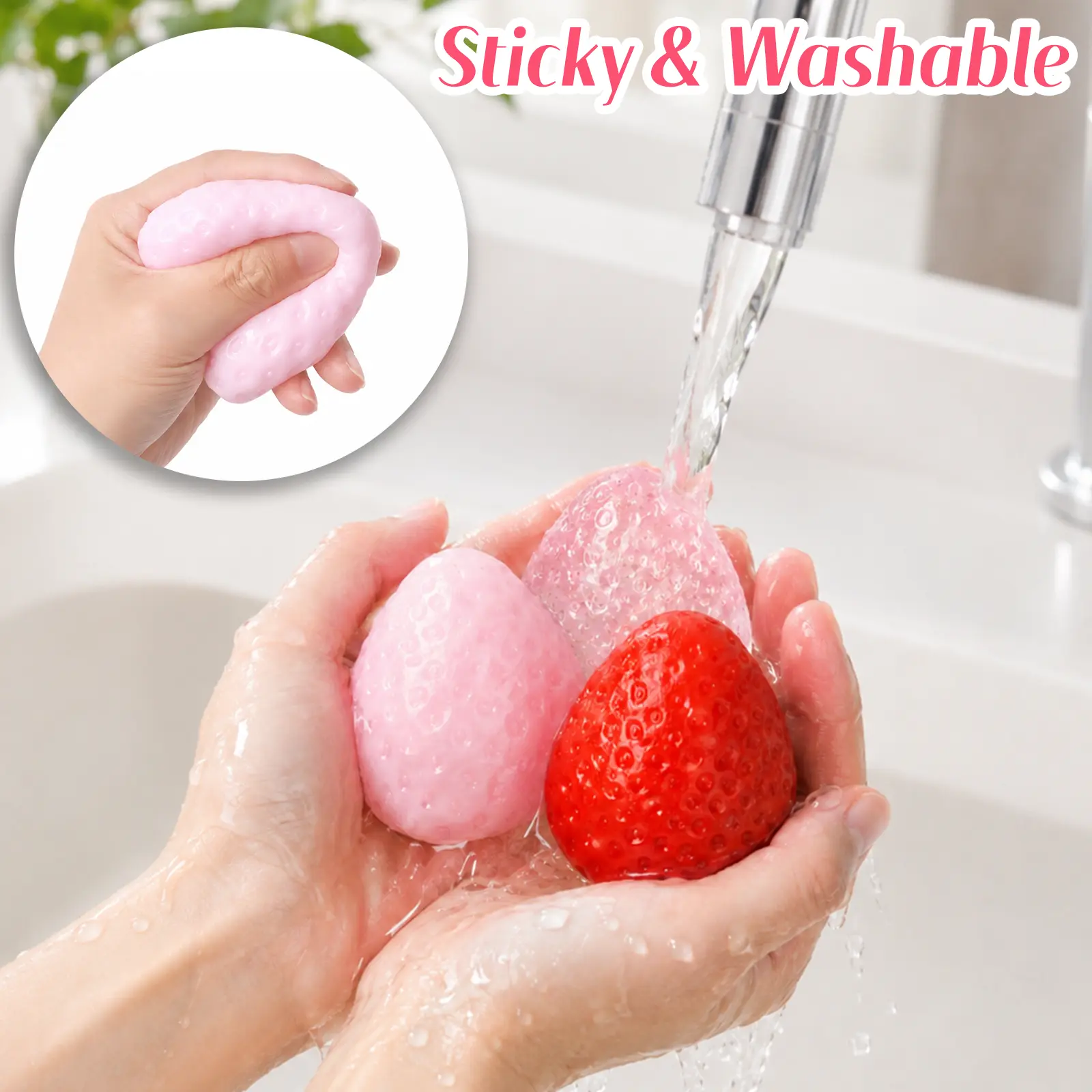 3Pcs Big Taba Squishy Fidget Toys, Strawberry Squishies Sticky Fidget Toys, Ultra-Soft Squeeze Toys for Teens Adults, Anxiety Stress Relieves Gifts for Birthday, Party