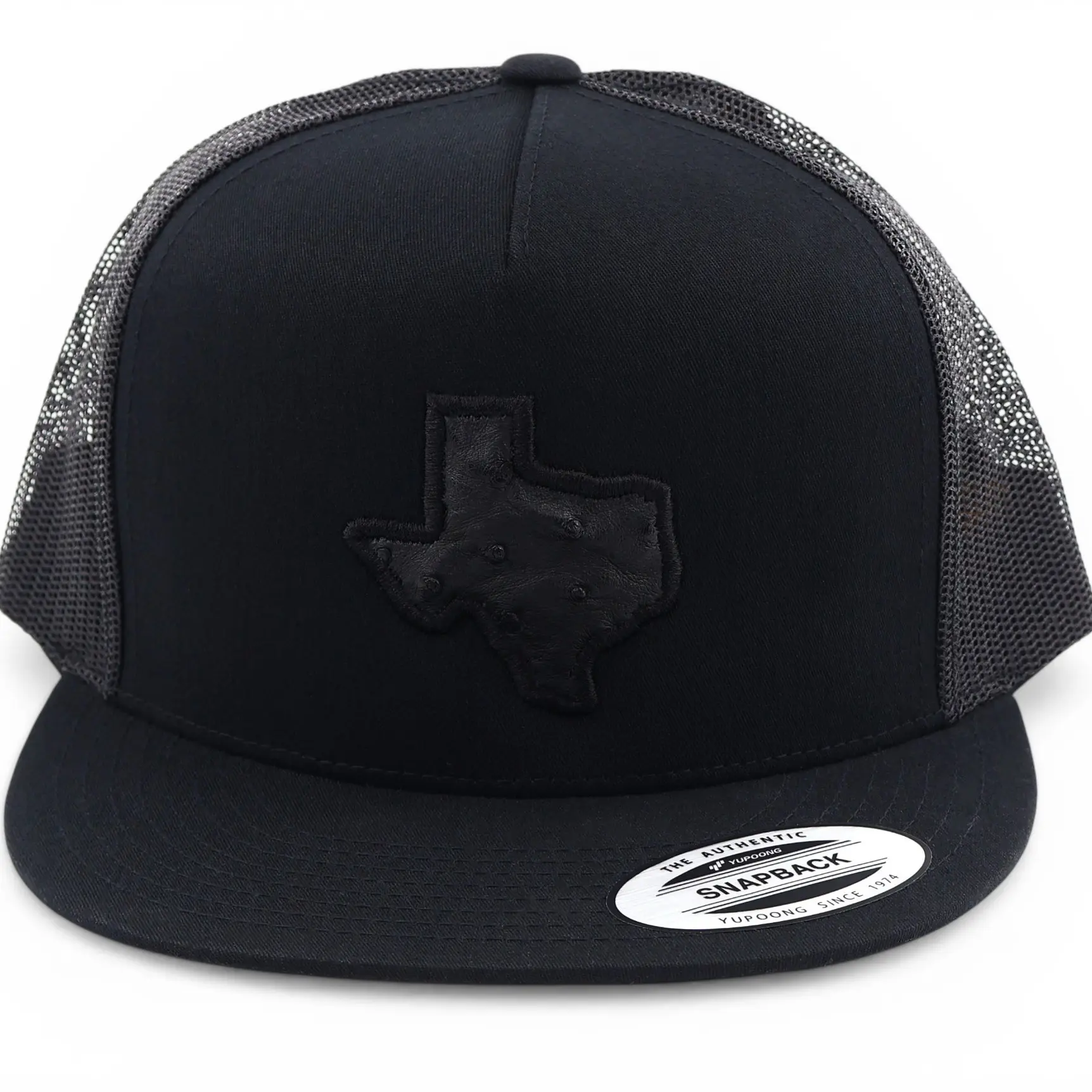 Black Flat Bill w/Black Exotic Leather