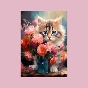 Paint By Numbers Cat with Pink Flower Paint-By-Number Kit