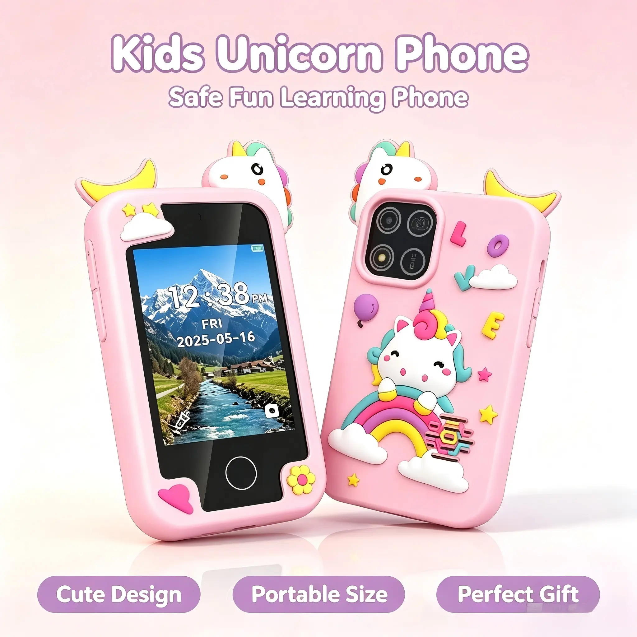 Kids Smart Learning Phone - 2.8" HD Display, Dual Camera, 20 Games, MP3, Videos, Step Counter, Alarms, Rechargeable Batteries, Camera Toy Tablets & Computers, Educational Toy for 3-10 Year Old Girls, Christmas Birthday Gift