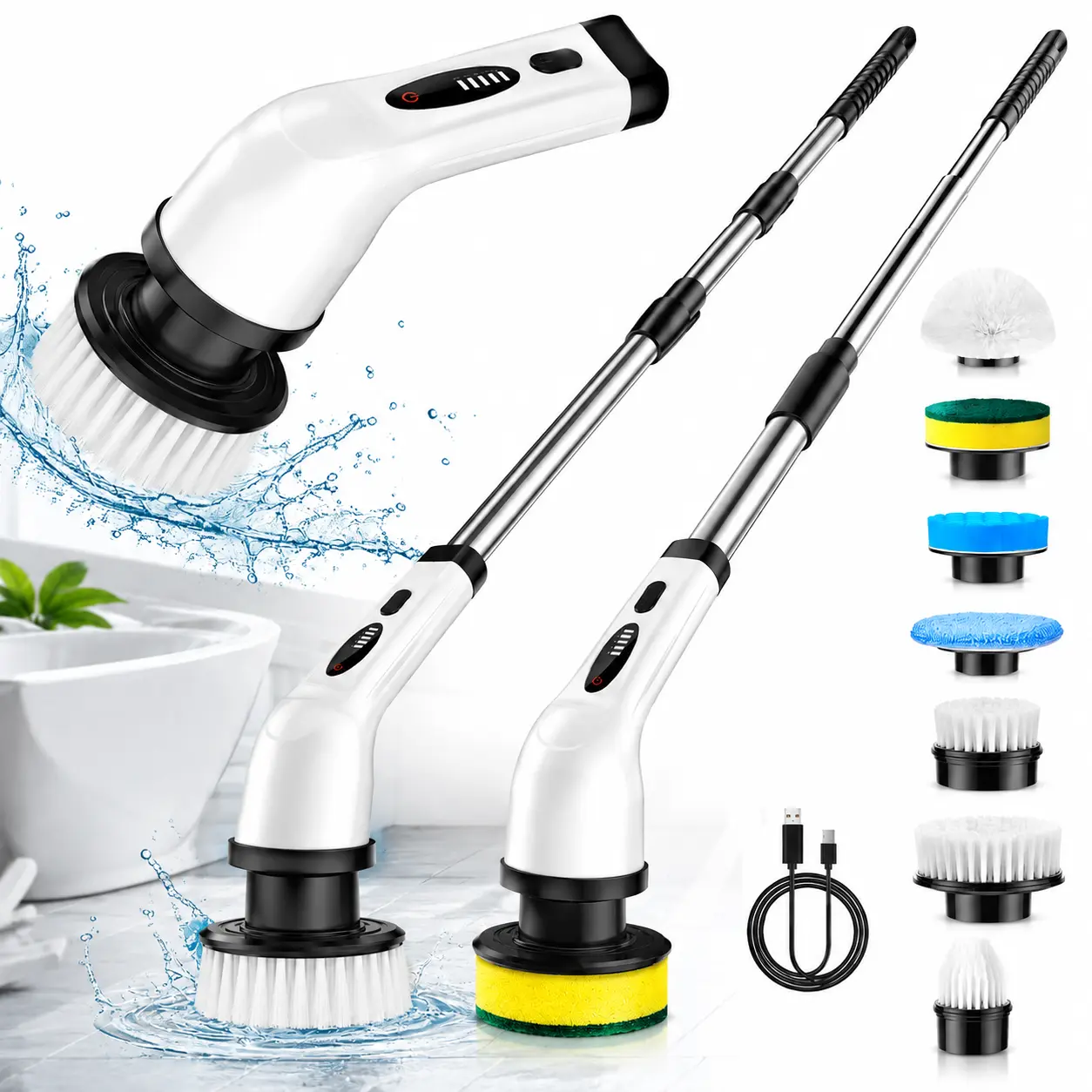 X7 Cordless Electric Spin Scrubber - 9-in-1 Handheld Bathroom Gadget with Dual Speed, Splash-Proof ABS Plastic, Lithium-Ion Power, Telescopic Pole, Deep Cleaning for Tub, Tile, Kitchen Fall Essentials
