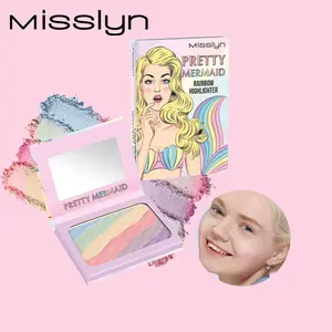 Mermaid Rainbow Highlighter Palette, Shimmer Highlighter Powder, Lightweight Highlighter, Professional Natural Glow Facial Highlighters, Bronzer