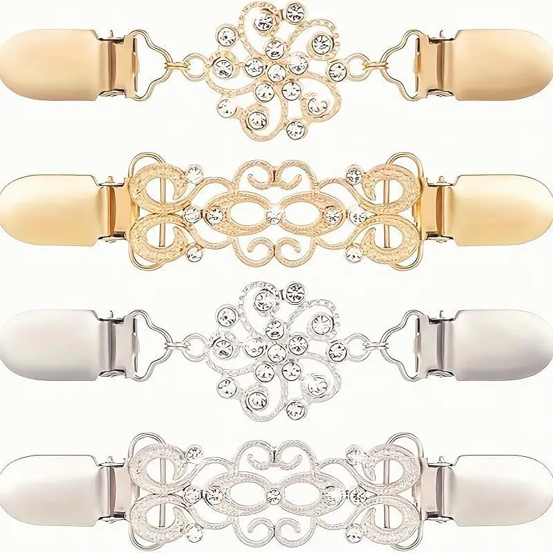 4pcs Dress Clip Set, Alloy Vintage Waist Clip,  Blouse Tightener, Hat Dress Shirt Shawl Clips for, Stainless Steel, No Synthetic Faux Gemstone