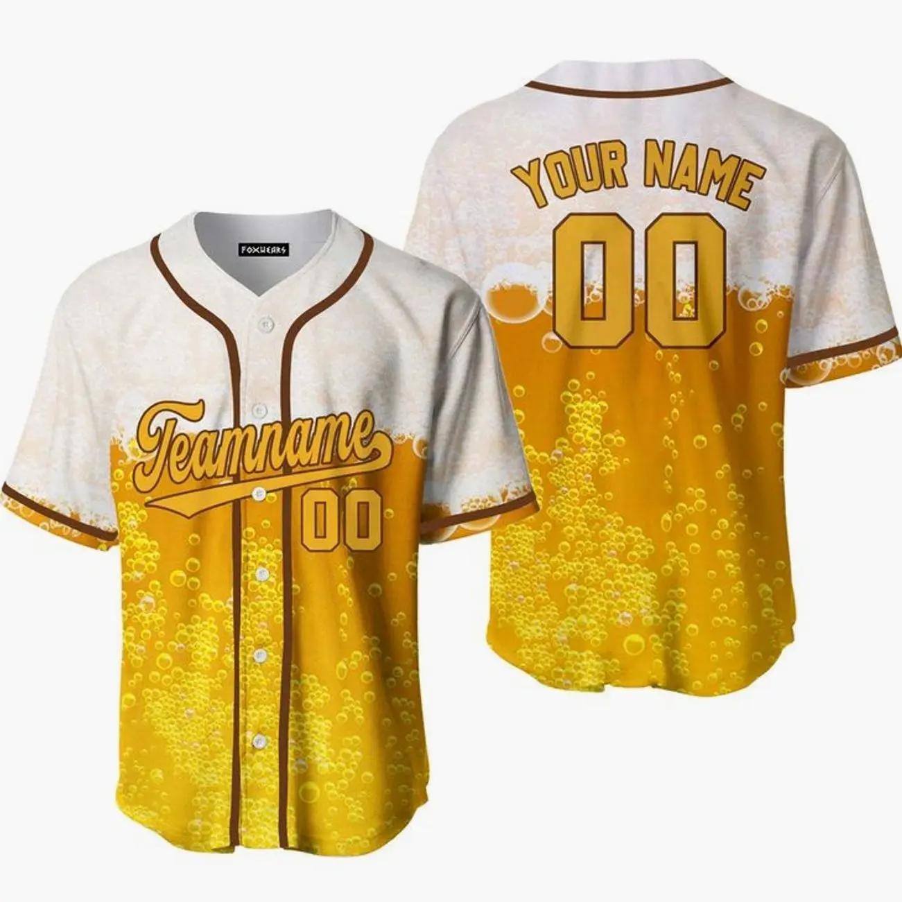Custom Beer Bubbles Pattern On Gold Custom Baseball Jerseys For Men & Women JN11582
