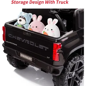 Black 12V Kids Ride On Truck Electric Silverado Trail Boss With Remote Control MP3 Bluetooth LED Lights And Suspension Black