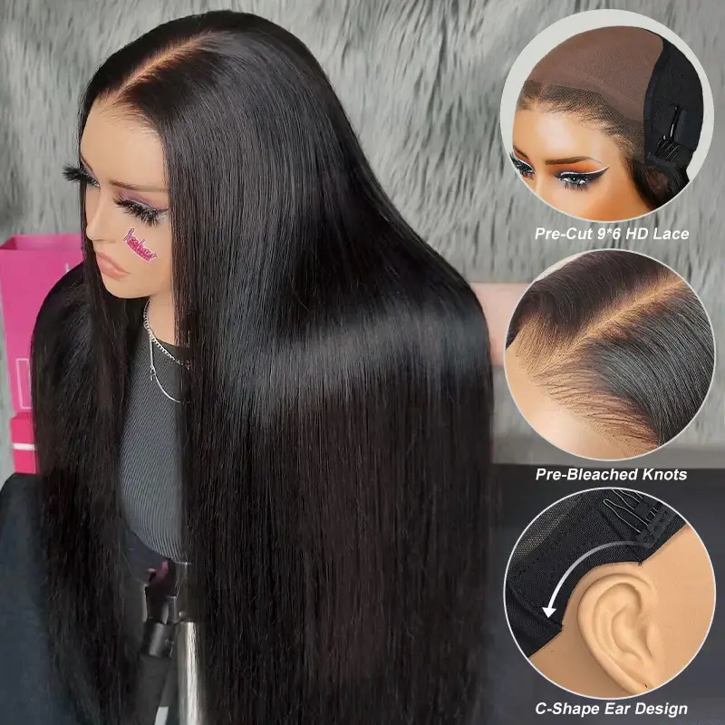 ISEE M-Cap Wear Go Glueless Straight 9x6 HD Frontal Wig, Prebleached Tiny Knots Human Hair, Vacation Summervibes ISEE Crochet New Arrivals Straight Lace Wig, Prebleached Wig#SummerWins #DealsForYouDays, Frontlace Wig, Glueless Part Wig