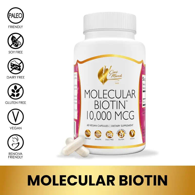 Cocó March N.M.D Molecular Biotin Wellness Supplement, Dietary Supplement to Support Healthy Skin, Growth of Hair and Nails - 60 Capsules per Pack