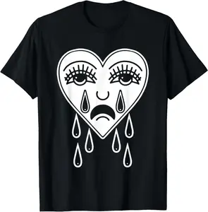 Cotton(pure) Crying Heart American Traditional Tattoo Old School Flash T-Shirt