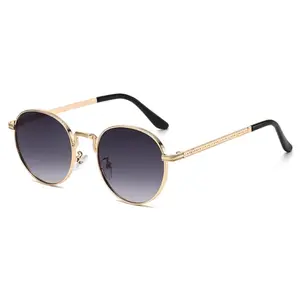 Retro Round Metal Sunglasses | Gold Frame with Gradient Gray Lenses - UV400, Perfect for European & American Vintage Style