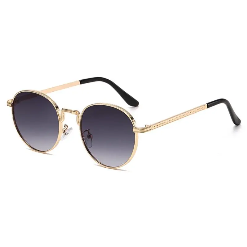 Unisex Retro Round Metal Classic Sunglasses - Plastic-Resin UV400 Sports Eyewear, Gold Frame, Gradient Gray Lenses, Ideal for Vintage Style, Summer Sports & Outdoor Use