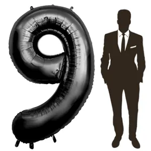60 Inch Black Number Balloon Large Foil Number Balloons With Base, 0-18 Big Number Balloons for Birthday Party Supplies Decorations