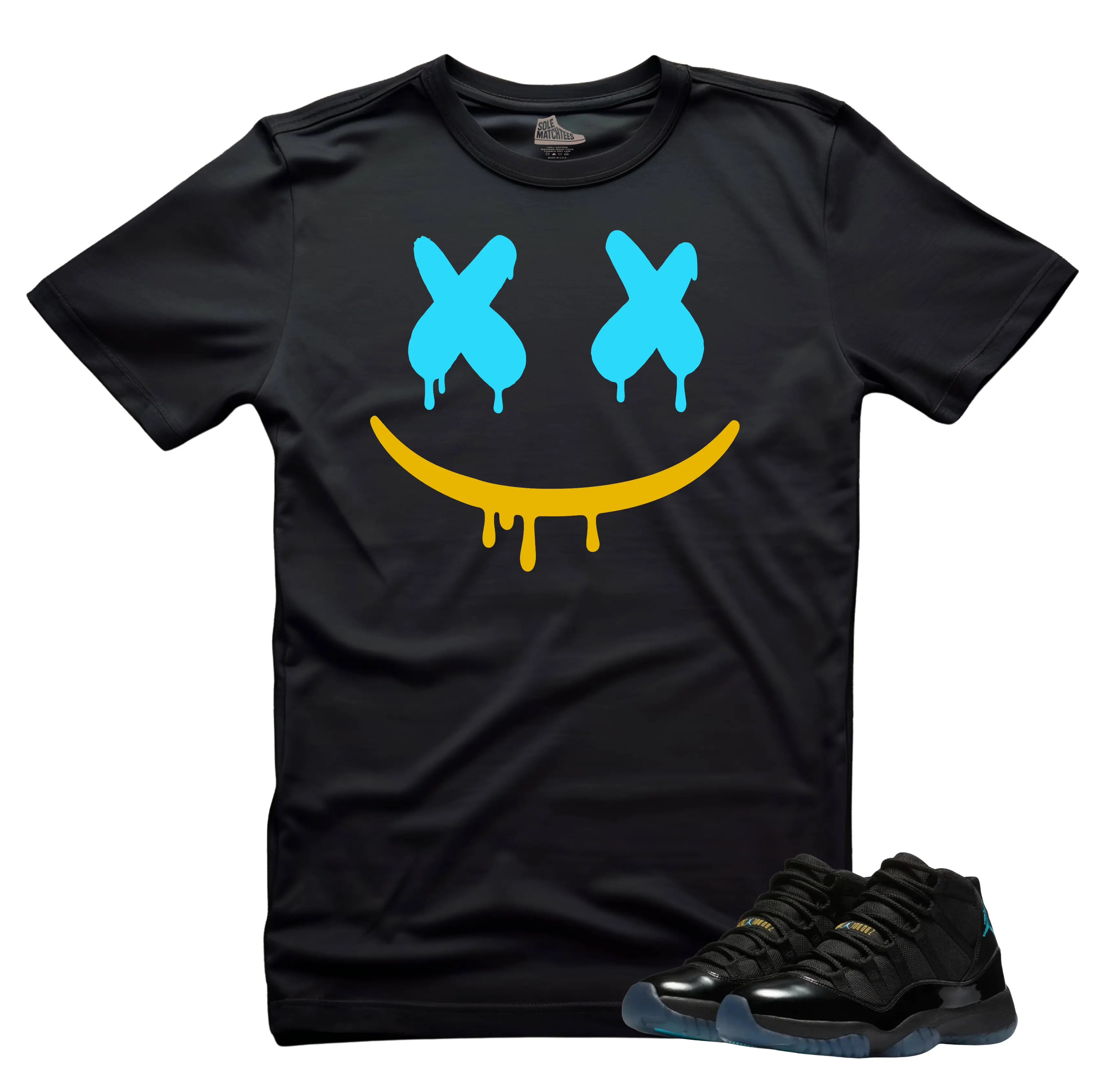 Jordan 11 Gamma Blue 2025 Matching Tee-Dripping Unisex Black Sneaker T-Shirt