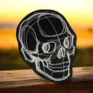 Sketch work Skull Embroidered Patch - Minimalist Skull Design on Black