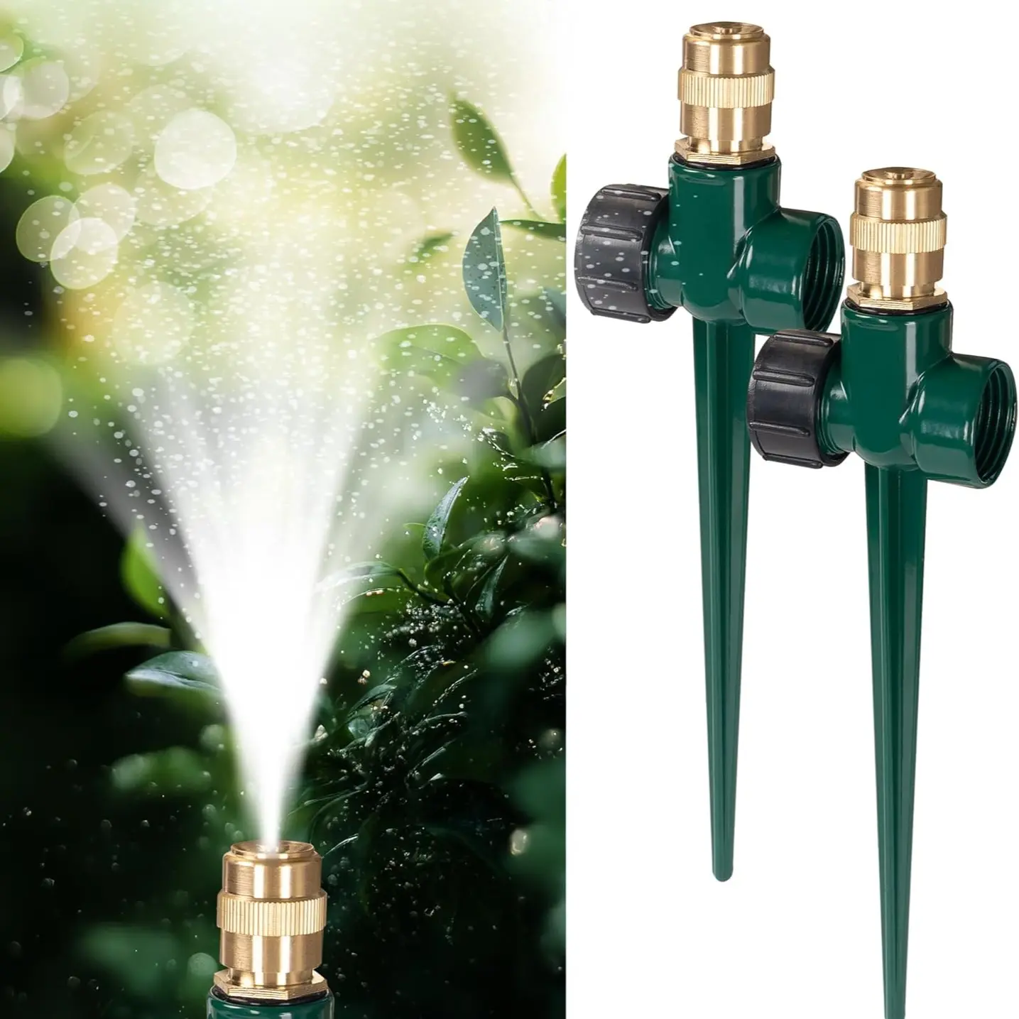 2 Pack Metal Lawn Sprinkler, Automatic Brass Sprinkler with Spike Base, 360 Degree Adjustable Sprinklers Nozzle Large Area Coverage for Lawn Grass Patio Garden Irrigation