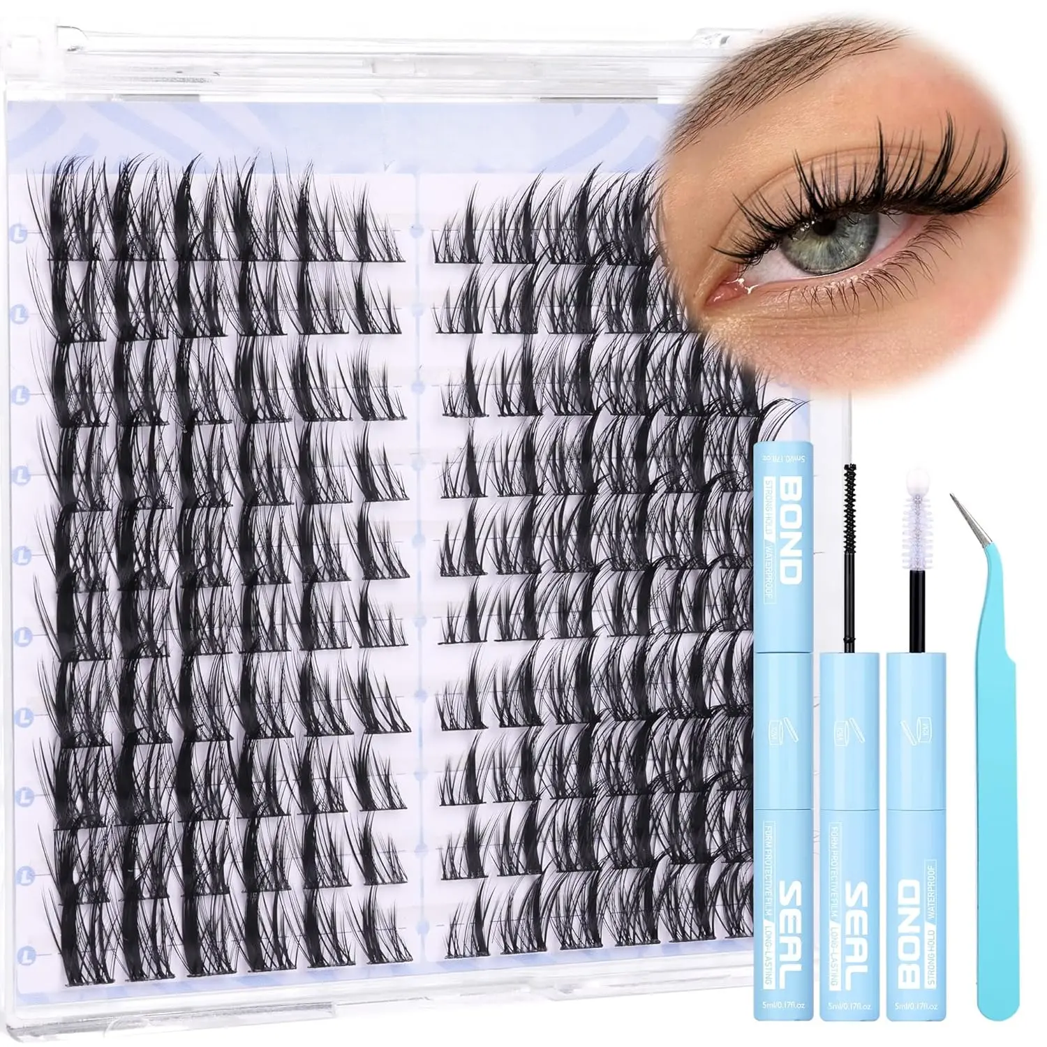 Cat Eye Lash Clusters Kit Spiky Cluster Eyelashes Kit Fairy Eyelash Cluster Anime Individual Lashes Natural Lash Extension Cluster Wispy Manga Cluster Lash Kit with Bond and Seal Lash Glue and Tweezer