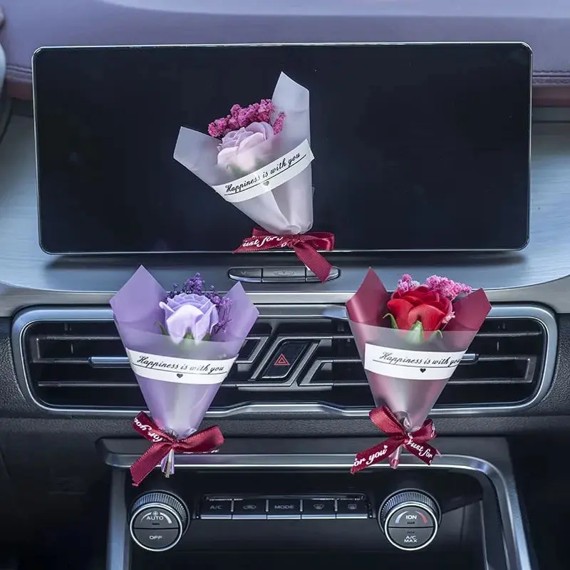 Mini Rose Bouquet Car Air Vent Clip Freshener Dried Flower Perfume Diffuser Gypsophila Fragrance Automobile Interior Accessories