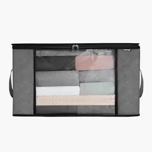 VEVOR 60L Large Storage Bags, 6 Pack Clothes Storage Bin, Foldable Closet Organizers Containers with Handle, Nov-woven Fabric Storage Bag for Clothing, Blanket, Comforter, Bed Sheet, Pillow(Grey)