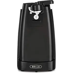 BELLA Electric Can Opener and Knife Sharpener, Multifunctional Jar and Bottle Opener with Removable Cutting Lever and Cord Storage, Stainless Steel Blade, Black