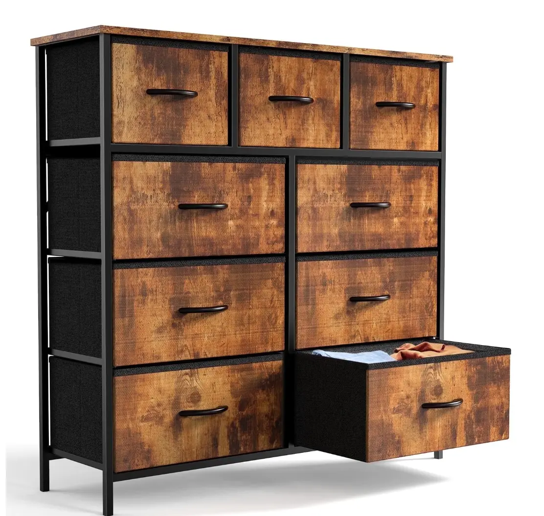 9 Drawer Fabric Dresser for Bedroom, Chest of Drawer Organizer Storage Cabinet for Closet, Entryway, Rust Brown