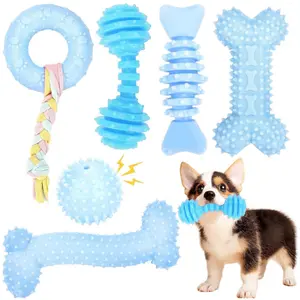 6 Pack Dog Chew Toys for Puppy, 4.8in Cute Blue Small Dog Toys, Teething Toys for Puppies, Soft Durable Interactive Chew Toy for Small Pet