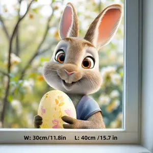 Reusable 3D Rabbit and Egg Window Stickers, Perfect for Glass Surfaces, Dual-Sided Visible, Easter Decoration for Living Room, Bedroom, Store Windows