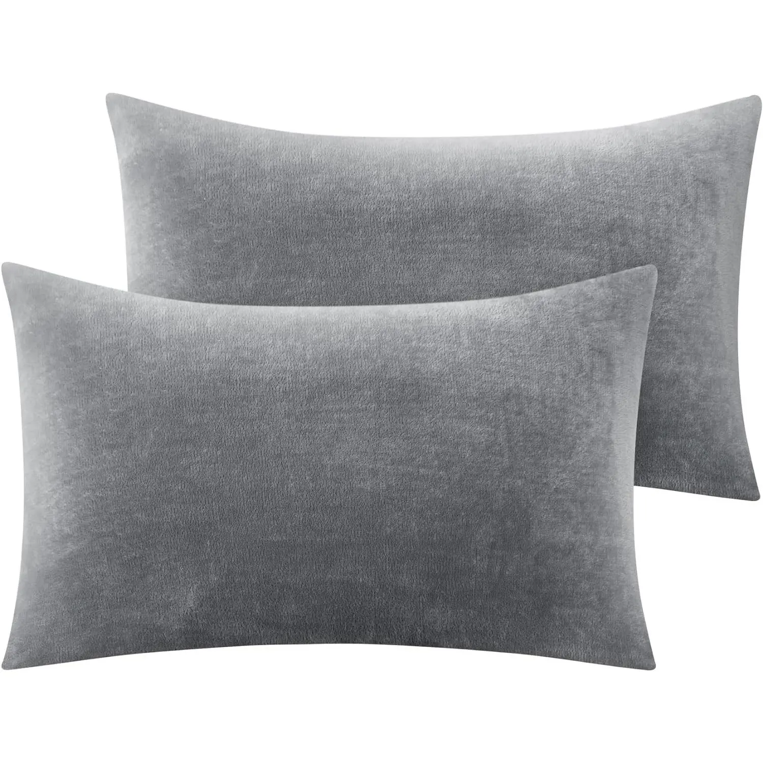 Standard (Pack of 2) 20x26 in Grey Solid Flannel Pillowcases - Super Soft Zippered Fleece Pillow Shams, Antistatic, Machine Washable, Dryable, Luxury Cozy, All Seasons Bedding Essential, 90-Day Satisfaction Guarantee, Mother's Day Gift, Antistatic Finish,