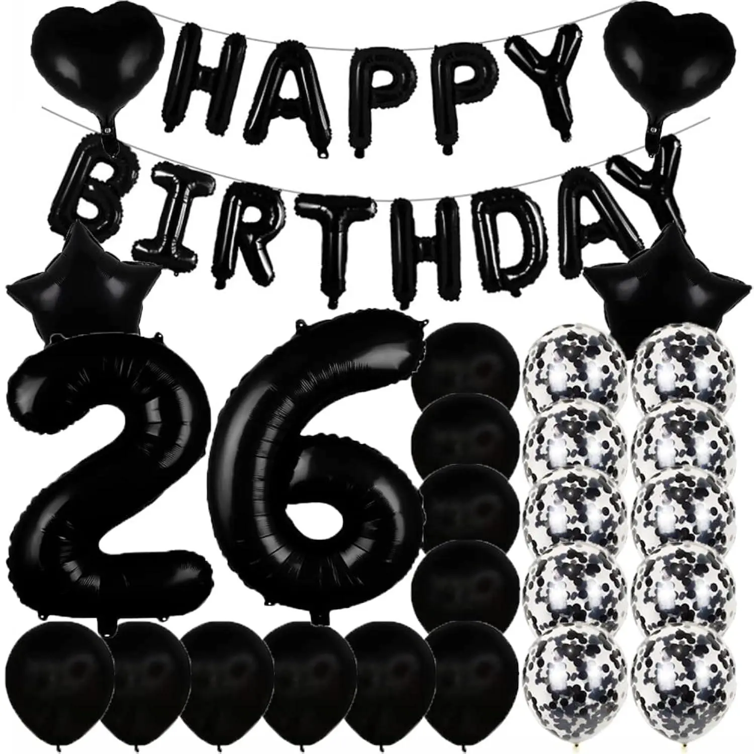 Sweet 26Th Birthday Decorations Party Supplies,Black Number 26 Balloons,26Th Foil Mylar Balloons Latex Balloon Decoration,Great 26Th Birthday For Girls,Women,Men,Photo Props
