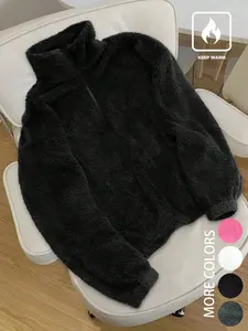 Unisex design, urban casual style, solid color, simple, versatile, stand-up collar with lamb fur and fleece lining, perfect for autumn and winter, long sleeve Outerwear, Jackets, Coats, suitable for everyday wear, outdoor activities, and commuting