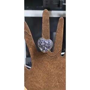 Sterling Silver Amethyst Druzy Heart Ring