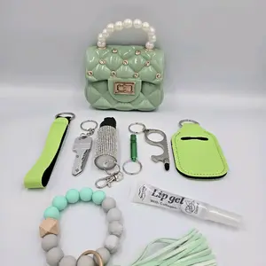 Mini Bag Keychain Set with Pearl Handle & Self-defense itemsfor Stylish Accessory