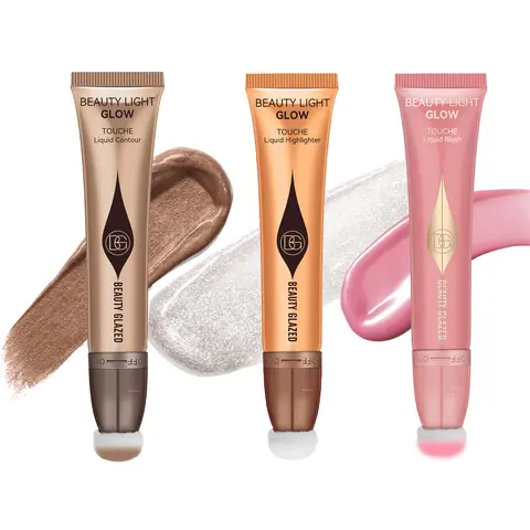 BEAUTY GLAZED Liquid Blush Contour Highlighter Set – Vegan & Cruelty-Free Cream Face Makeup Trio, Buildable Sculpt & Glow Kit, Lightweight Blendable, 3 Pcs