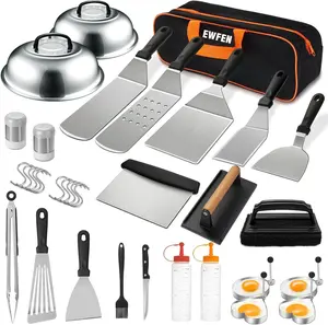 35PCS Griddle Accessories Kit, Flat Top Grill Accessories Set for Blackstone and Camp Chef, Grill Spatula Set with Enlarged Spatulas, Basting Cover, Scraper for Outdoor Barbecue EWFEN