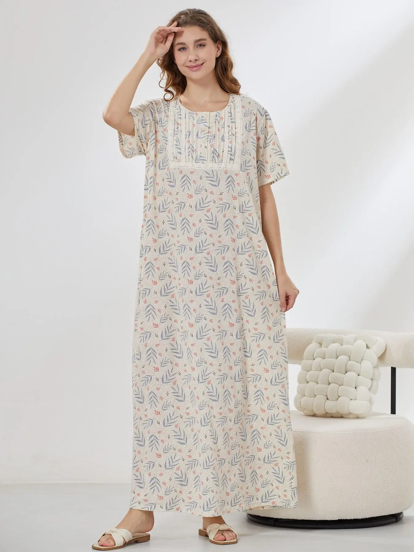 Women's All Over Print Loungewear Dress, Casual Soft Comfortable Short Sleeve Nightgown for Daily Home Wear, Ladies Sleepwear for All Seasons, Womenswear