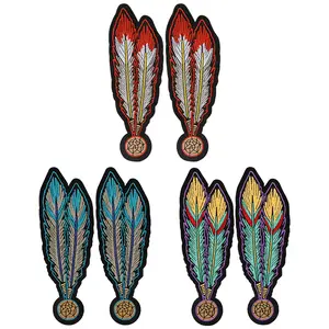 6Pcs Feather-Shaped Embroidered Look Hat Patch Badges, Iron-On Type Sew-On Fabric Applique, DIY Accessory for Hats, Uniforms