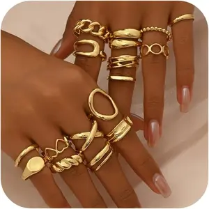 Trendy Vintage Chunky Gold Stackable Rings Set for Women Adjustable Hollow Carved Knuckle Rings |   Dainty Layered Midi Rings |   Ins Jewelry Gifts for Birthday Valentine's Day