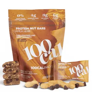 100Cal Snacks Peanut Butter Chocolate Chip - Gut and Brain Plant Protein Bars - High Protein, High Fiber, Zero Added Sugars, Gluten Free Energy Bars